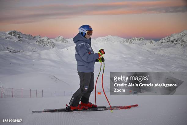 Mikaela Shiffrin of Team United States before a training run during the Audi FIS Alpine Ski World Cup Women's Downhill on December 16, 2023 in Val...