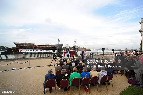 Prince Philip, Duke of Edinburgh attends the renaming ceremony for 'The City Of Adelaide' clipper ship at the Old Royal Naval College on October 18,...