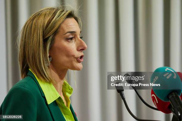 The coordinator of EH Bildu, Miren Zabaleta, during a press conference after the presentation of the motion of censure to the mayor of Pamplona, on...