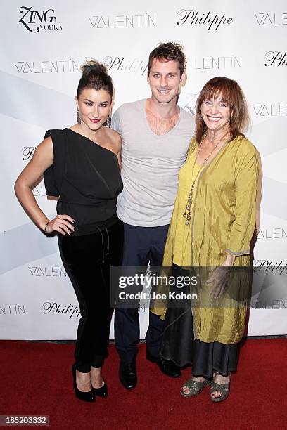 Dancers Nicole Volynets Tristan MacManus and actress Valerie Harper attend Valentin Launch Party at Philippe Chow on October 17, 2013 in Los Angeles,...