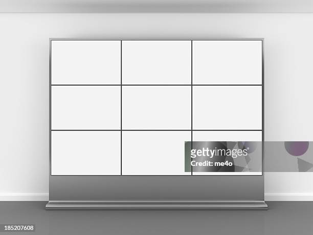 3 d blanco de la pared de vídeo - pantalla plasma fotografías e imágenes de stock