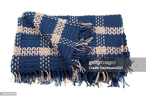 homemade crocheted yarn afghan blanket isolated on white background - wool blanket stock pictures, royalty-free photos & images