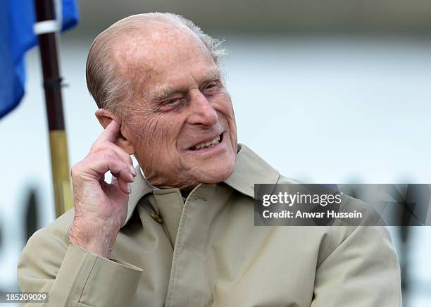 Prince Philip, Duke of Edinburgh scratches his ear as he attends the renaming ceremony for the clipper ship 'The City of Adelaide' on October 18,...