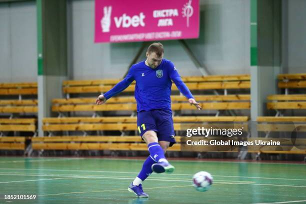 Yevhenii Zhuk of FC Hit warms up before the match FC Hit v in.IT Lviv on December 9, 2023 in Kyiv, Ukraine.