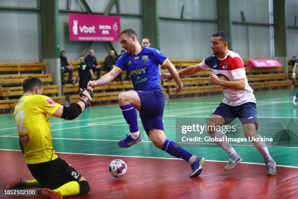 Yevhenii Zhuk of FC Hit in action during the match FC Hit v in.IT Lviv on December 9, 2023 in Kyiv, Ukraine.