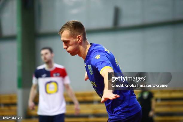 Ihor Cherniavskyi of FC Hit celebrates after scores a goal during the match FC Hit v in.IT Lviv on December 9, 2023 in Kyiv, Ukraine.