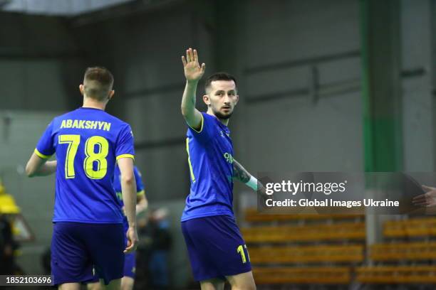 Danyil Abakshyn and Oleksandr Pediash of FC Hit in action during the match FC Hit v in.IT Lviv on December 9, 2023 in Kyiv, Ukraine.