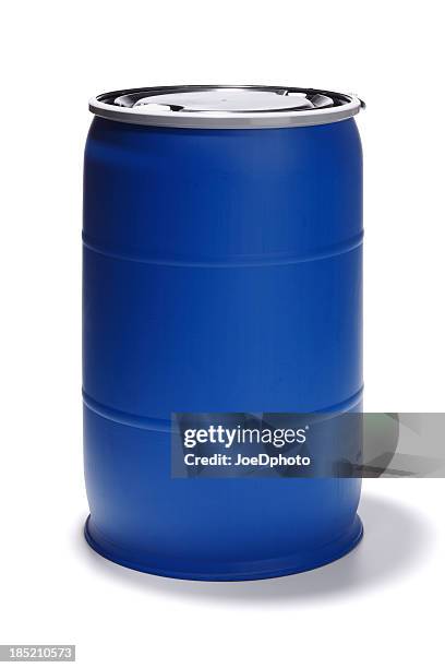 blue 55 liter-fass auf weiß - gallone stock-fotos und bilder