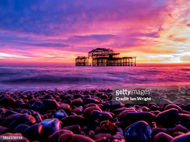 brighton pier sunset - australia v england stock pictures, royalty-free photos & images