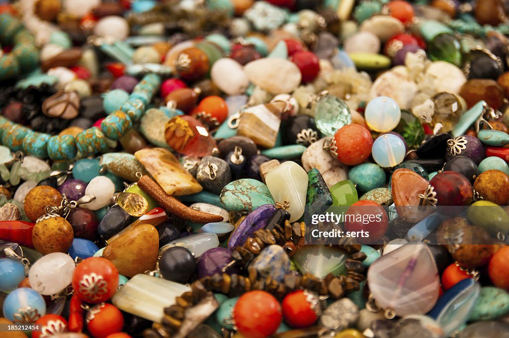 Heap of colorful bright stone jewelry