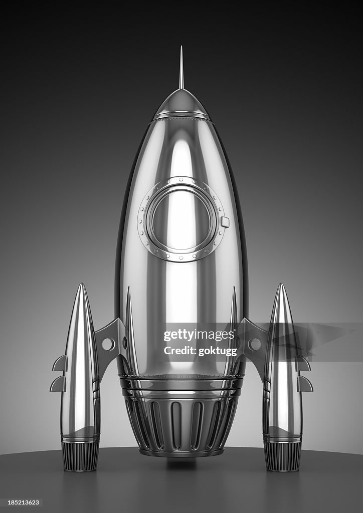 A uniquely shaped chrome rocket ship 