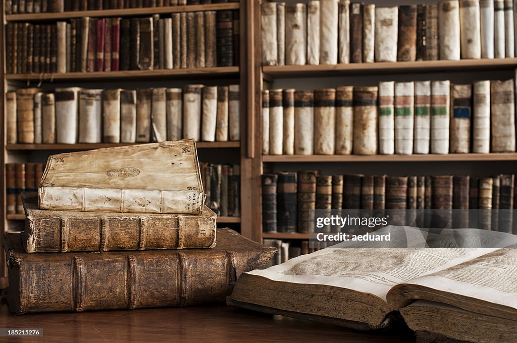 Antique books in a library