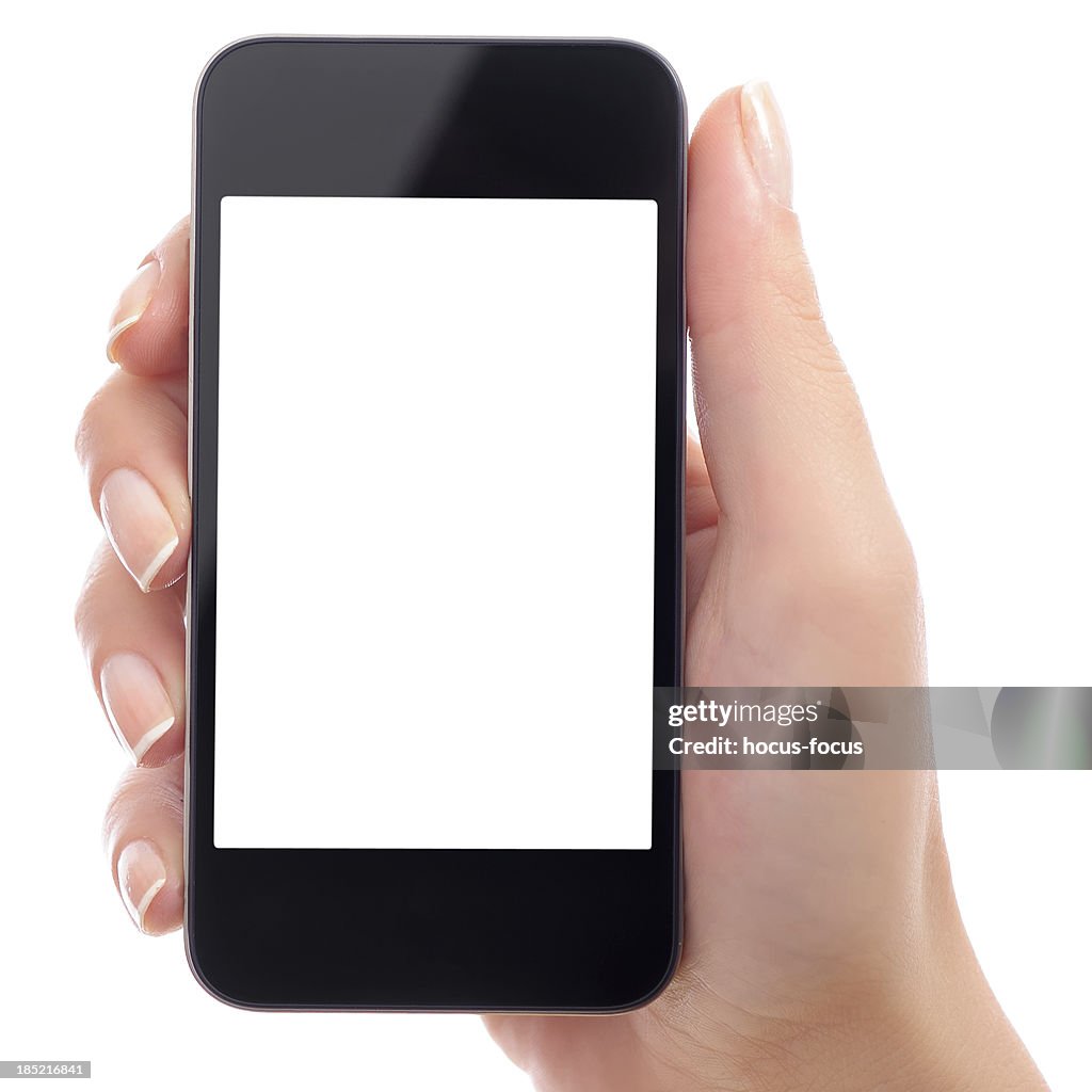Holding white screen smart phone