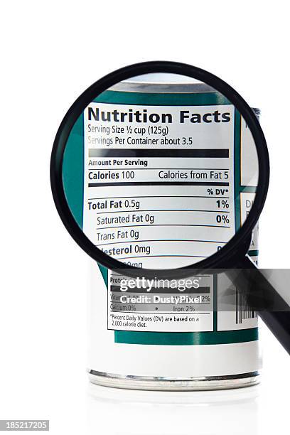 nutrition label - portion stock-fotos und bilder