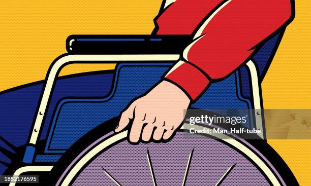ilustraciones, imágenes clip art, dibujos animados e iconos de stock de hombre en una silla de ruedas - accesibilidad para discapacitados