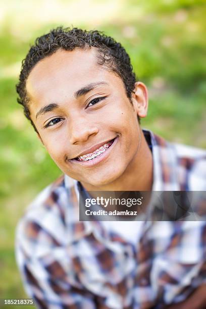 young male teen - boys with braces stock pictures, royalty-free photos & images