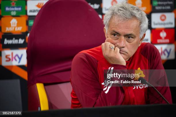 Roma coach Josè Mourinho during a press conference at Centro Sportivo Fulvio Bernardini on December 13, 2023 in Rome, Italy.