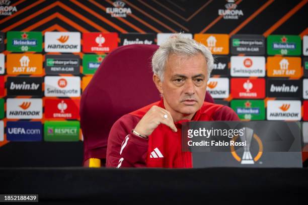 Roma coach Josè Mourinho during a press conference at Centro Sportivo Fulvio Bernardini on December 13, 2023 in Rome, Italy.