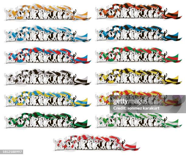 fans marching with a giant flag - hooligan stock illustrations