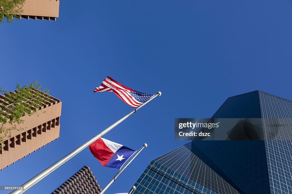 Dallas cityscape and flags