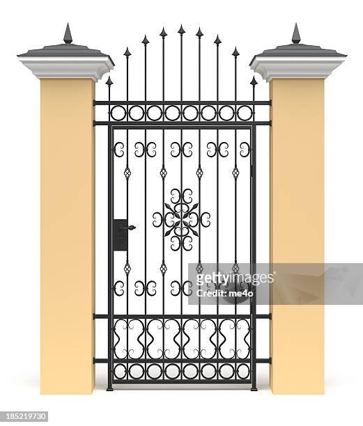 3 d puerta con hierro forjado, decoración - hierro forjado fotografías e imágenes de stock