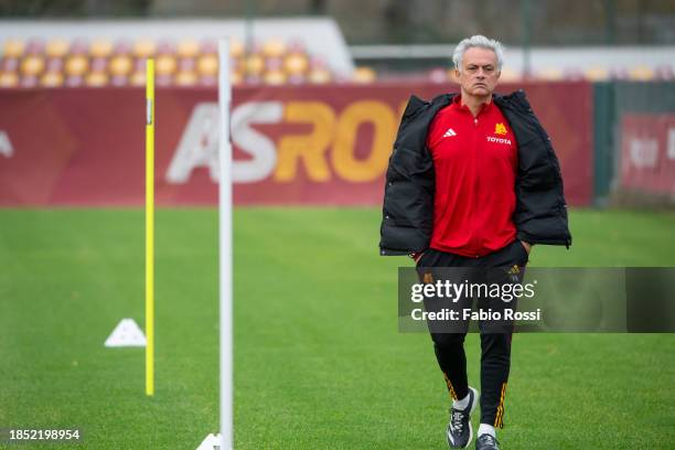 Roma coach Josè Mourinho during a training session at Centro Sportivo Fulvio Bernardini on December 13, 2023 in Rome, Italy.