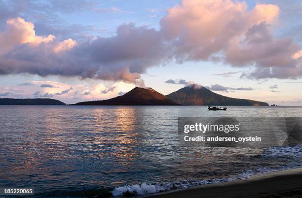 anak krakatau volcano seen from beach - krakatoa island stock pictures, royalty-free photos & images