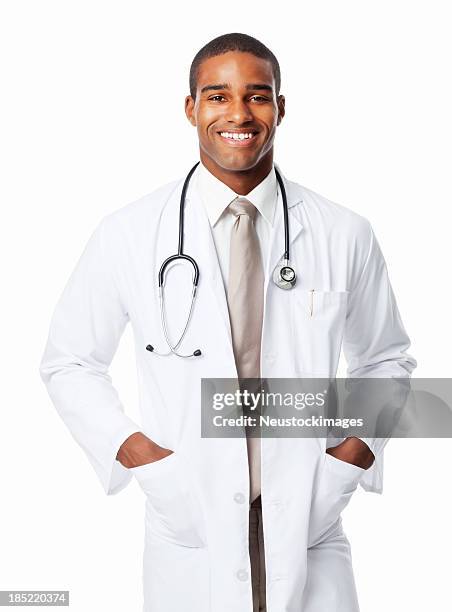 happy african american medical professional - isolated - handsome doctors stock pictures, royalty-free photos & images