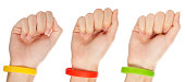 Yellow,green and red  wristbands