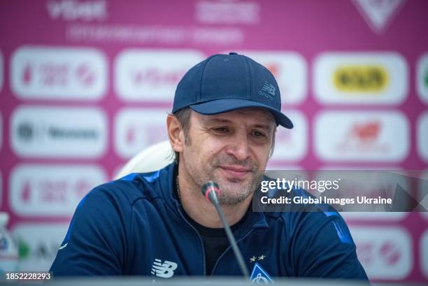 Oleksandr Shovkovskyi, head coach of FC Dynamo Kyiv, attends a press conference before the Ukrainian Premier League match between Dynamo Kyiv and...