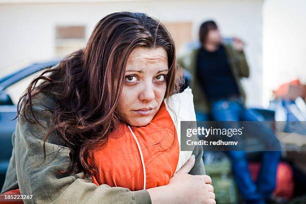 homeless woman and man - starving woman stock pictures, royalty-free photos & images