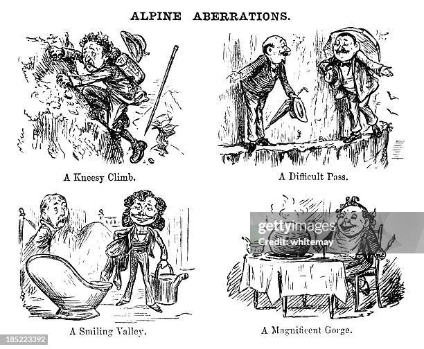 alpine aberrations - punch's almanack, 1882 - valet stock illustrations