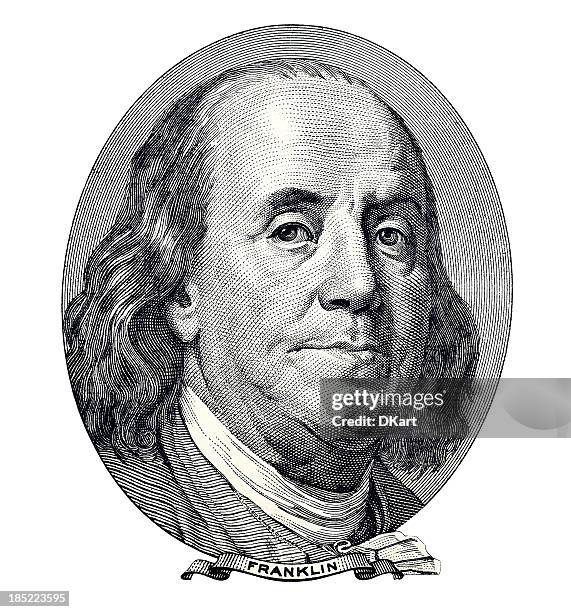 benjamin franklin porträt - ben franklin portrait stock-fotos und bilder