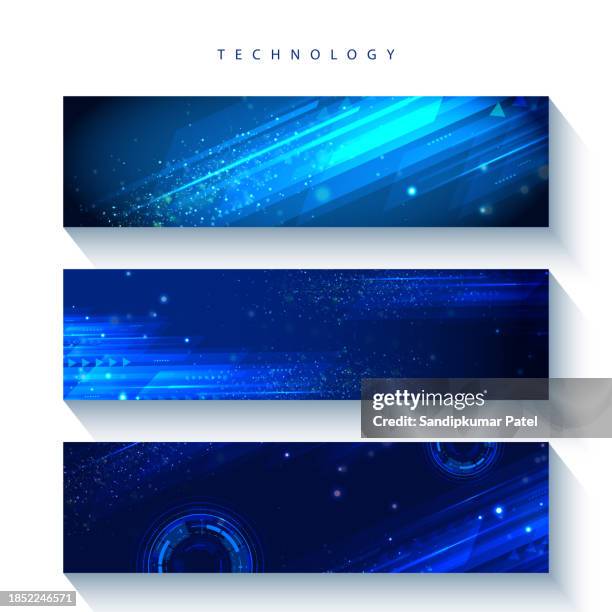 set aus drei webbannern mit abstraktem technologiehintergrund - dachbalken stock-grafiken, -clipart, -cartoons und -symbole