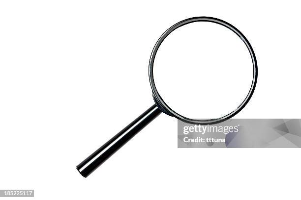 magnifying glass, cut out on white background - förstoringsglas bildbanksfoton och bilder