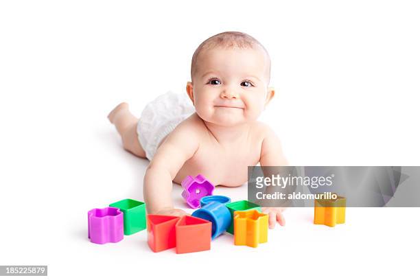 happy baby playing - baby blocks stock pictures, royalty-free photos & images