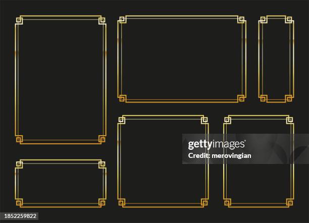 stockillustraties, clipart, cartoons en iconen met decorative golden border frame set. retro art frame background in classical style - fotolijst