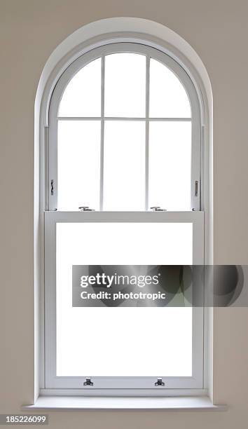 beautiful arched window with clipping path - window frame stock pictures, royalty-free photos & images
