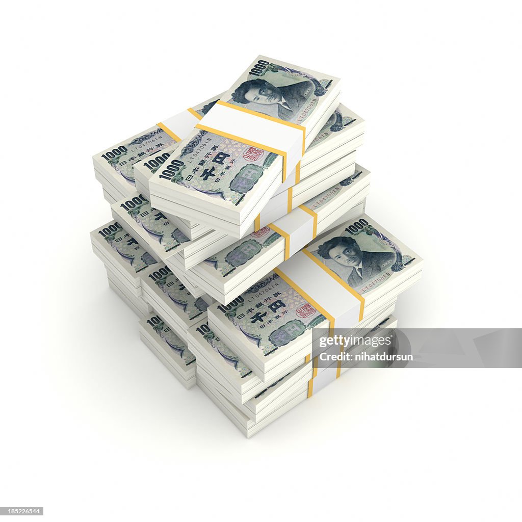 Stack of Bundled Yen Bills