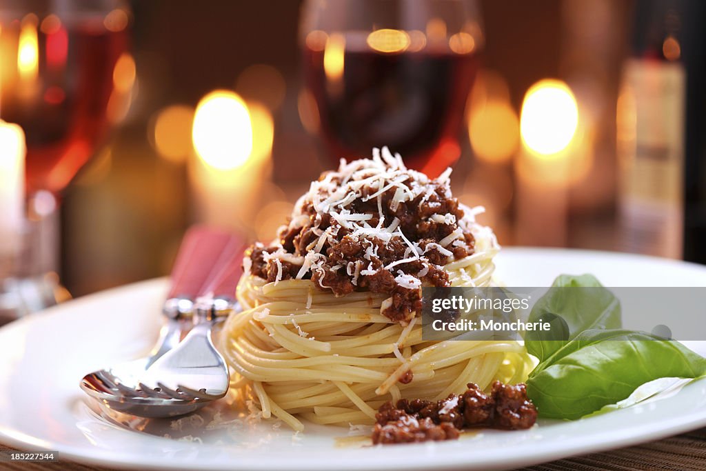 Spaghetti bolognese with parmesan cheese