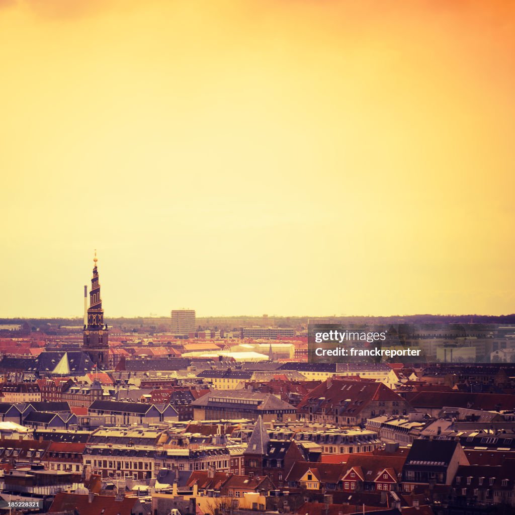 Vista aérea de Copenhague vista panorámica al atardecer