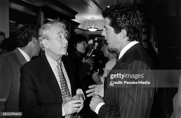 Frank McCourt and John F. Kennedy Jr. Attend U.S. Senator George J. Mitchell's talk about the Good Friday Accords at the New York City location of...