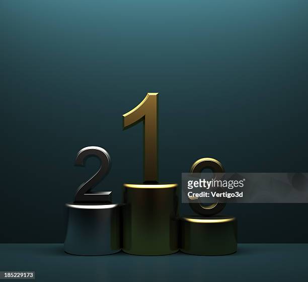 metallic winner podium - gold number 2 stock pictures, royalty-free photos & images