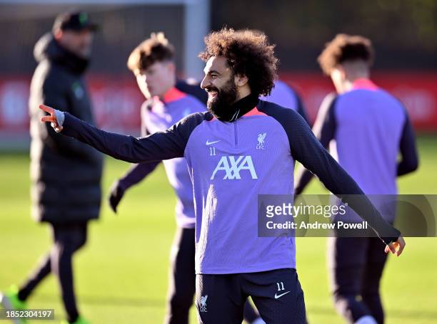 Mohamed Salah of Liverpool during a training session at Axa Training Centre on December 13, 2023 in Liverpool, England.