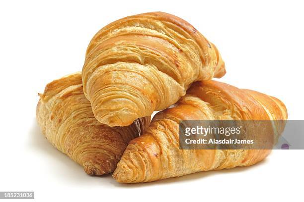 three croissants - croissant white background stockfoto's en -beelden