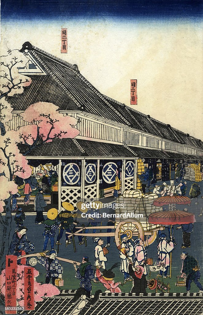 Traditional Sadahide Japanese Woodblock print of Tokyo