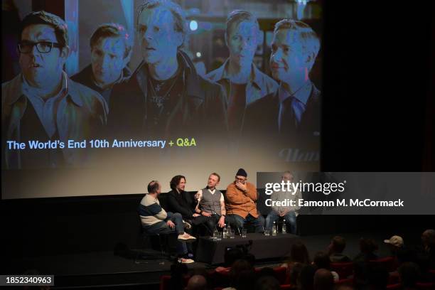 Edgar Wright, Simon Pegg, Nick Frost and Eddie Marsan attend the BFI screening and Q&A for "The World's End" at BFI Southbank on December 12, 2023 in...