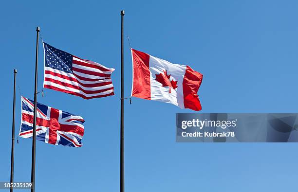 british, american and canadian flags - canada v united states stockfoto's en -beelden