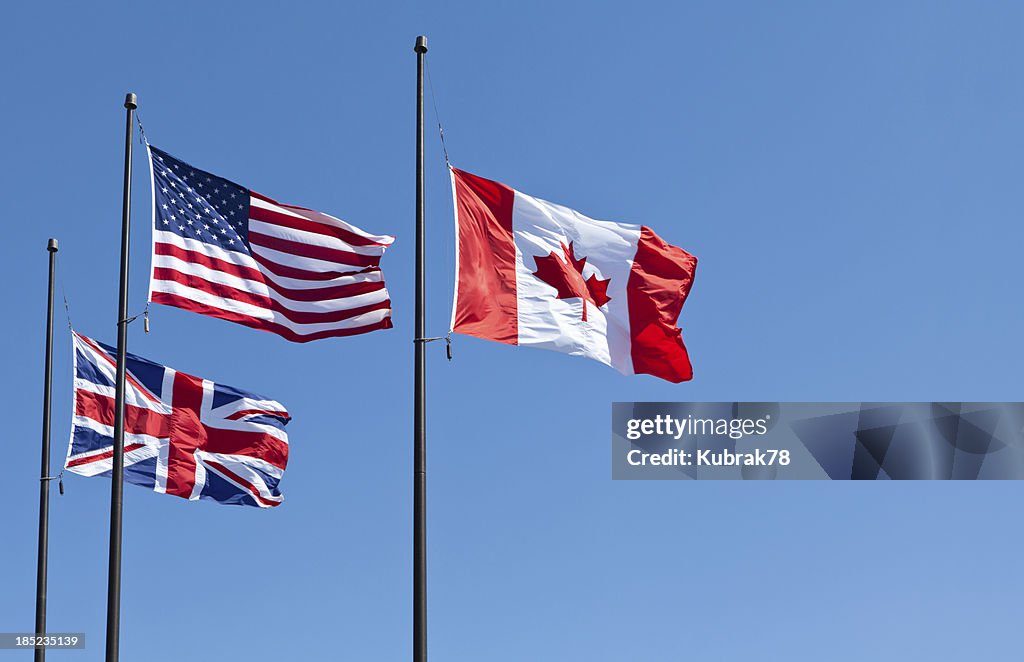 British, American and Canadian Flags