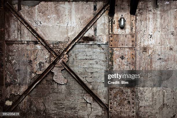 vintage destroyed brick wall background - painted brick stock pictures, royalty-free photos & images